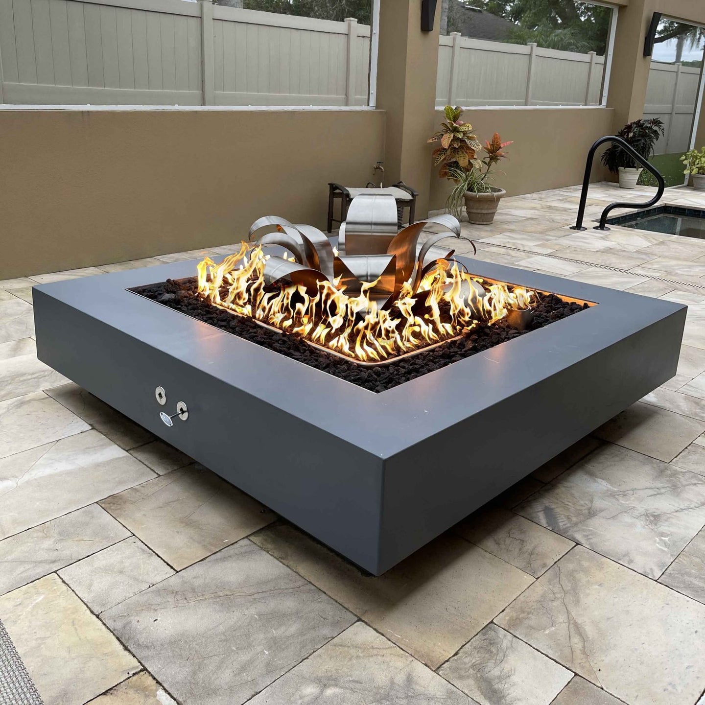 The Outdoor Plus Cabo Square Metal Fire Pit + Free Cover