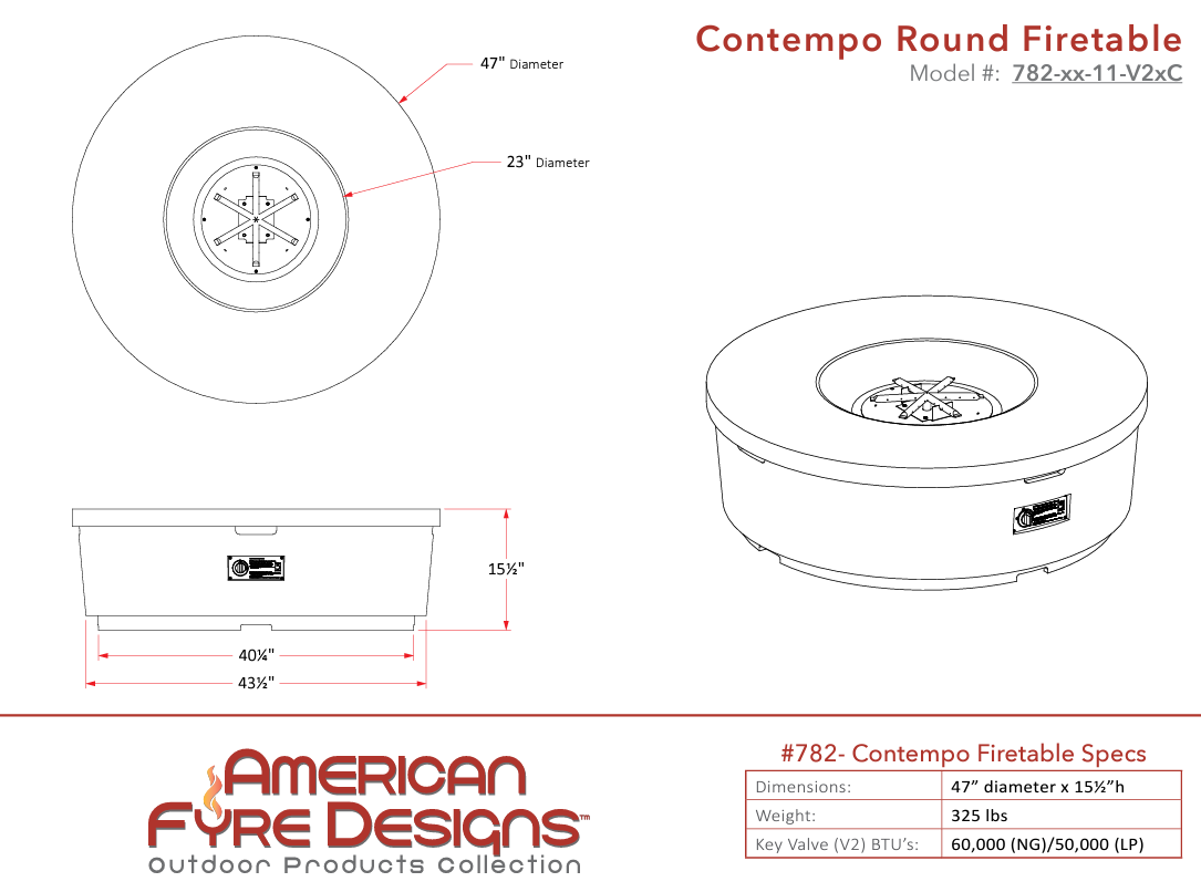 Contempo Round Firetable + Free Cover - American Fyre Designs | Outdoor Heat Direct