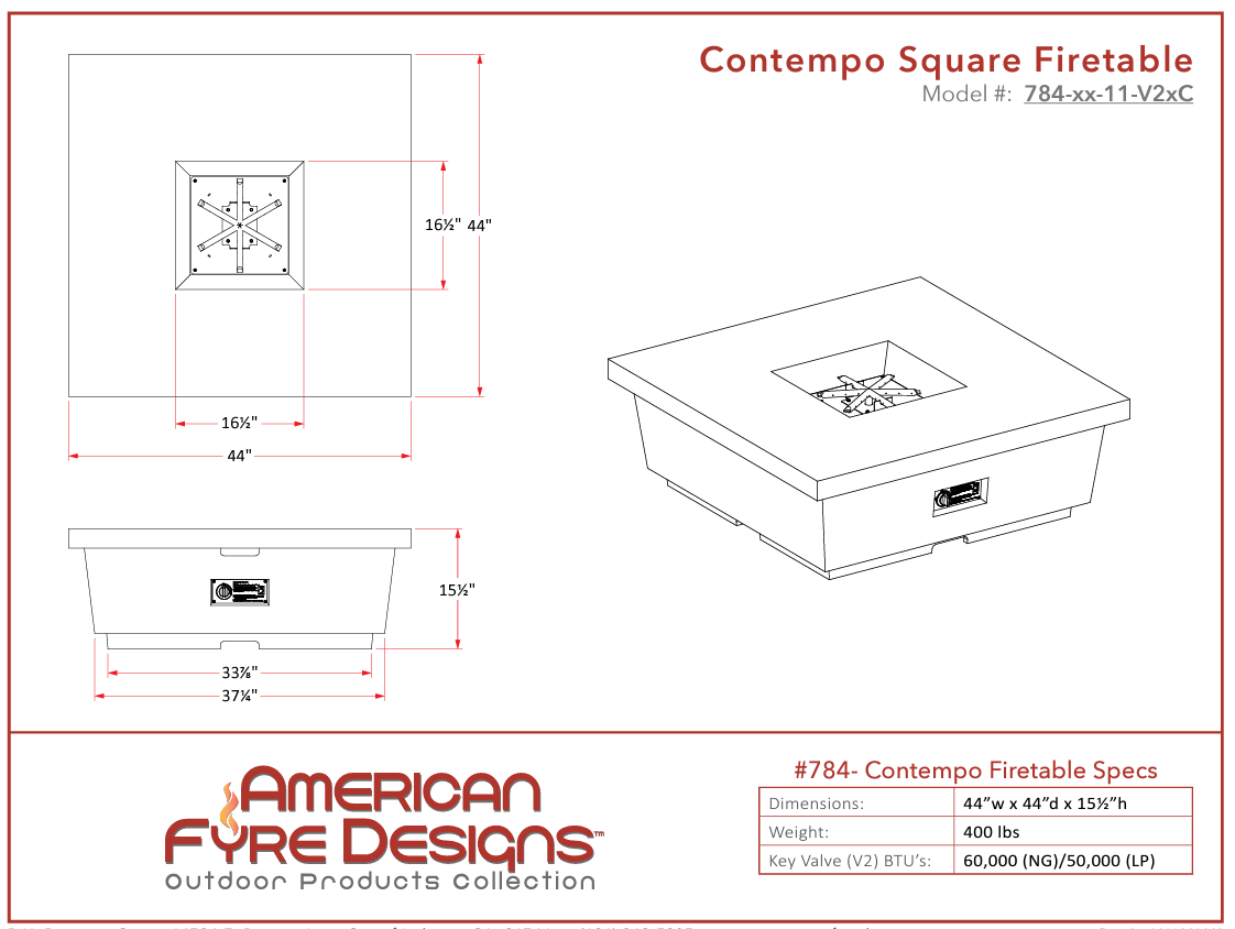 Contempo Square Firetable + Free Cover - American Fyre Designs | Outdoor Heat Direct