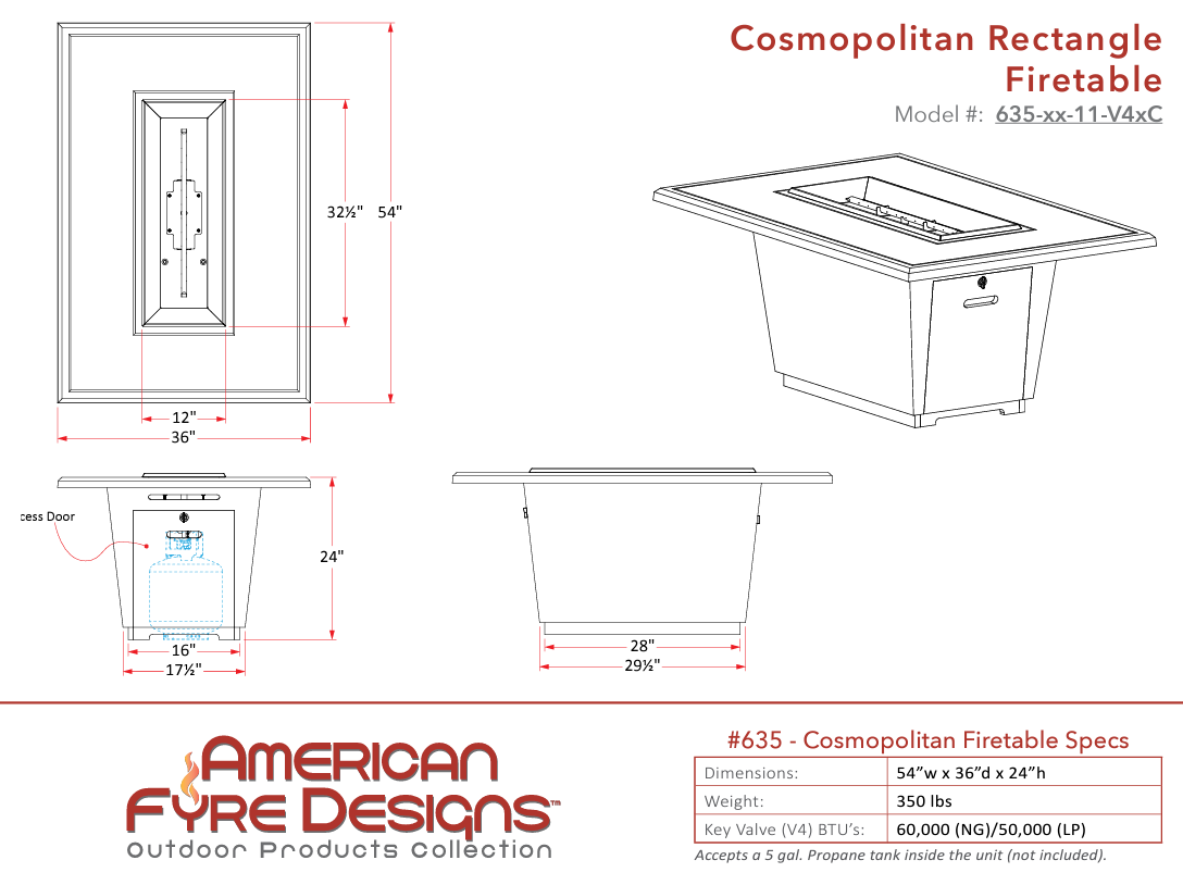 American Fyre Designs Cosmopolitan Rectangle Firetable + Free Cover | Outdoor Heat Direct