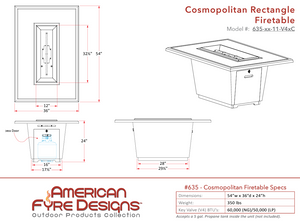 American Fyre Designs Cosmopolitan Rectangle Firetable + Free Cover