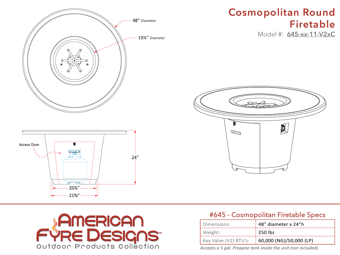 American Fyre Designs Cosmopolitan Round Firetable + Free Cover | Outdoor Heat Direct