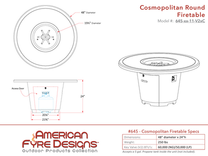 American Fyre Designs Cosmopolitan Round Firetable + Free Cover | Outdoor Heat Direct