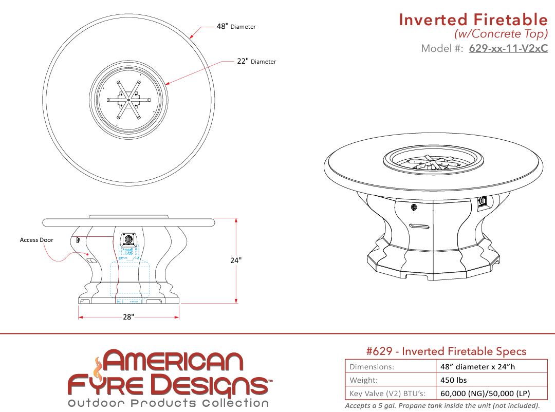 Inverted Firetable + Free Cover - American Fyre Designs