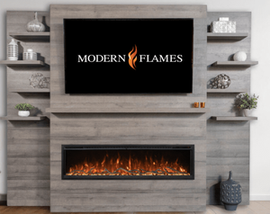Modern Flames Driftwood Grey Color - Allwood Fireplace Wall System (10'W X 8'H)