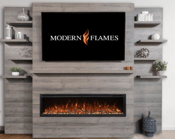 Modern Flames Weathered Walnut Color - Allwood Fireplace Wall System (10'W X 8'H)