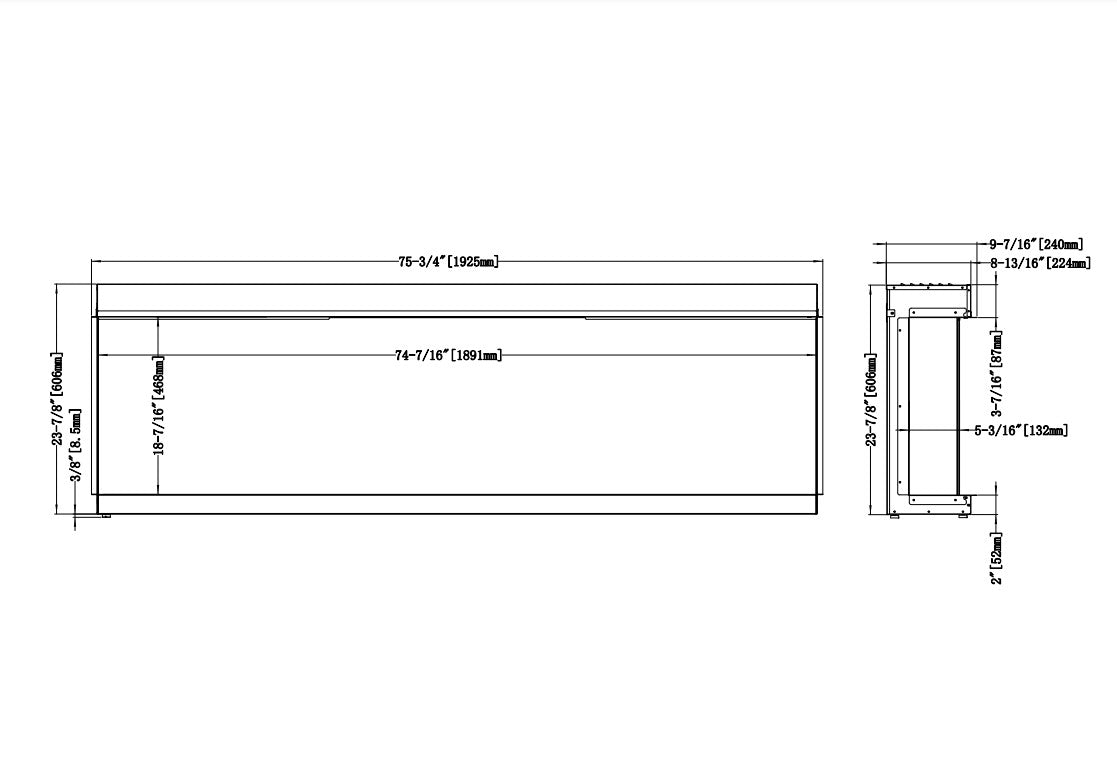 Modern Flames Orion 76" Slim Heliovision Fireplace (6" Deep - 15" Viewing)