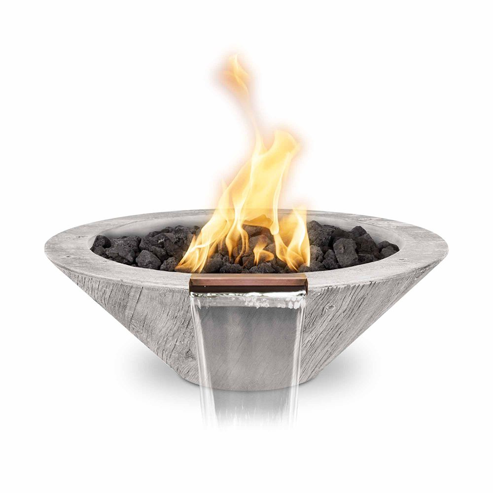 The Outdoor Plus Cazo Wood Grain Concrete Fire & Water Bowl + Free Cover